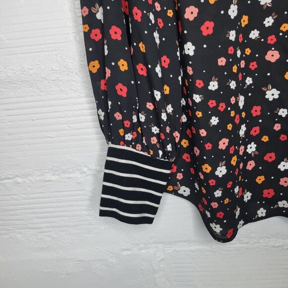 Cabi Women's Small Cheerful Blouse Black Pink Flowers #3957 - Picture 4 of 6